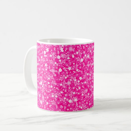 Mousserend wit en warm roze glitter koffiemok (Voorkant links)