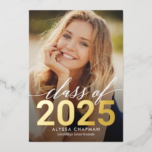 Mousserend Year Folie Afstuderen Foto Announce Folie Uitnodiging (Voorkant)