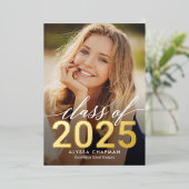 Mousserend Year Folie Afstuderen Foto Announce Folie Uitnodiging (Staand Voorkant)