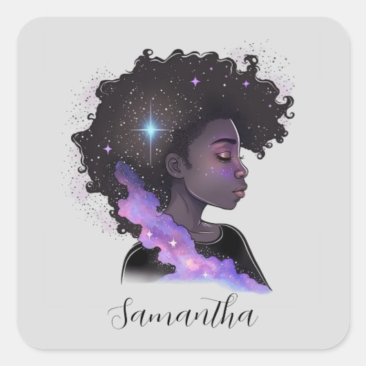 Mousserende afro Woman Vierkante Sticker (Voorkant)
