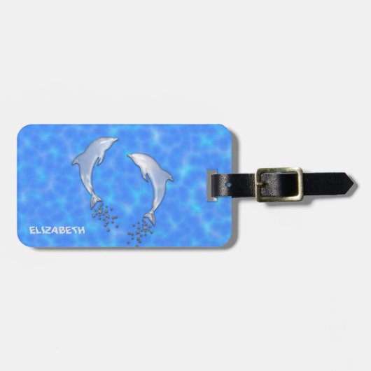 Mousserende blauwe dolfijnen met bubbels bagagelabel (Voorkant horizontaal)
