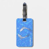 Mousserende blauwe dolfijnen met bubbels bagagelabel (Achterkant verticaal)