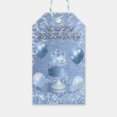Mousserende blauwe verjaardagstaart cadeaulabel (Voorkant)