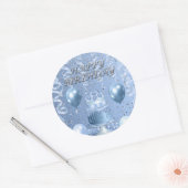Mousserende blauwe verjaardagstaart ronde sticker (Envelop)