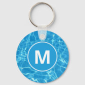 Mousserende blauwe zwembad Watermonogram Keycha Sleutelhanger (Voorkant)