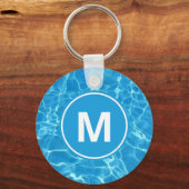 Mousserende blauwe zwembad Watermonogram Keycha Sleutelhanger (Achterkant)