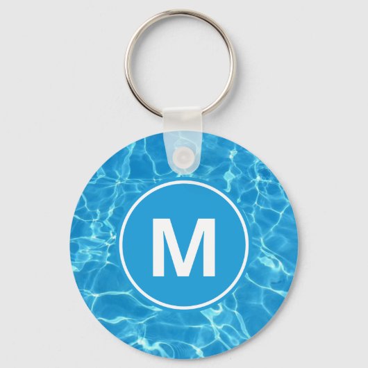 Mousserende blauwe zwembad Watermonogram Keycha Sleutelhanger (Achterkant)