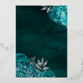 Mousserende Blauwgroen Rozen Quinceanera Folie Uitnodiging (Achterkant)