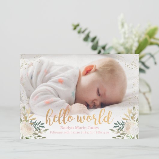 Mousserende Bloemen Geboorteaankondiging Aankondiging (Staand voorkant)