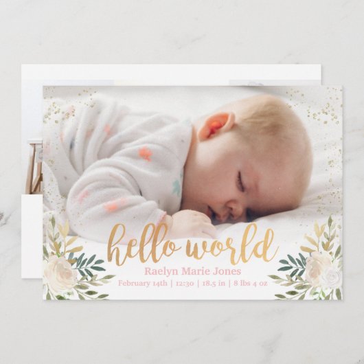 Mousserende Bloemen Geboorteaankondiging Aankondiging (Voorkant / Achterkant)