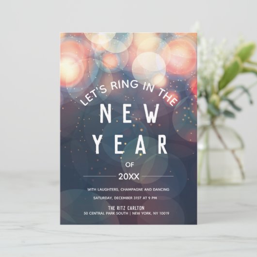 Mousserende Bokeh Night Lights Nieuwjaarsfeest Kaart (Staand voorkant)