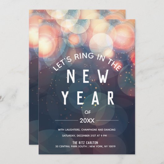 Mousserende Bokeh Night Lights Nieuwjaarsfeest Kaart (Voorkant / Achterkant)