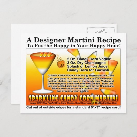 Mousserende Candy Corn Martini Recept Briefkaart (Voorkant / Achterkant)