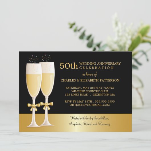 Mousserende Champagne 50th Wedding Jubileum Party Kaart (Staand voorkant)