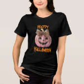 Mousserende Coquette Moderne Halloween Pompoen Tri-Blend Shirt (Voorkant)