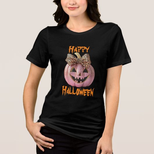 Mousserende Coquette Moderne Halloween Pompoen Tri-Blend Shirt (Voorkant)