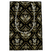 Mousserende damaspatroon op zwart medium cadeauzakje (Voorkant)