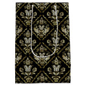 Mousserende damaspatroon op zwart medium cadeauzakje (Achterkant)