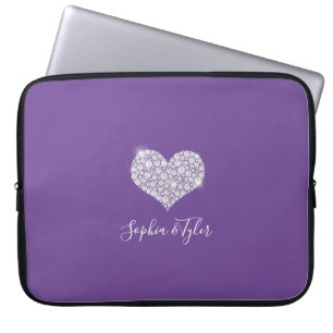 Mousserende Diamond Heart White Script Names, Paar Laptop Sleeve