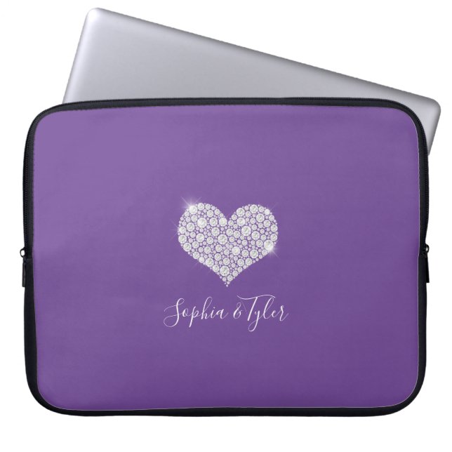 Mousserende Diamond Heart White Script Names, Paar Laptop Sleeve (Voorkant)