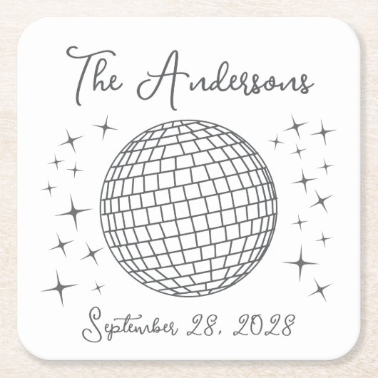 Mousserende Discobal Gepersonaliseerde bruiloft Kartonnen Onderzetters (Voorkant)