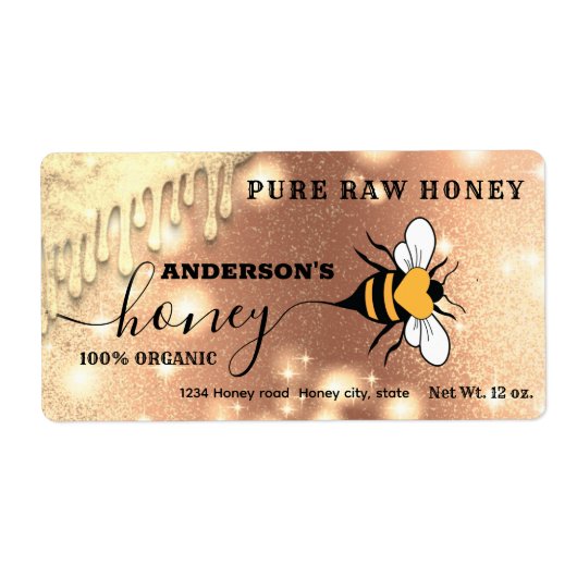 Mousserende druppels Etiket bijenkast honingpot (Voorkant)