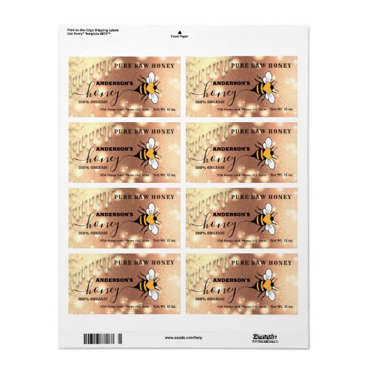 Mousserende druppels Etiket bijenkast honingpot (Full Sheet)