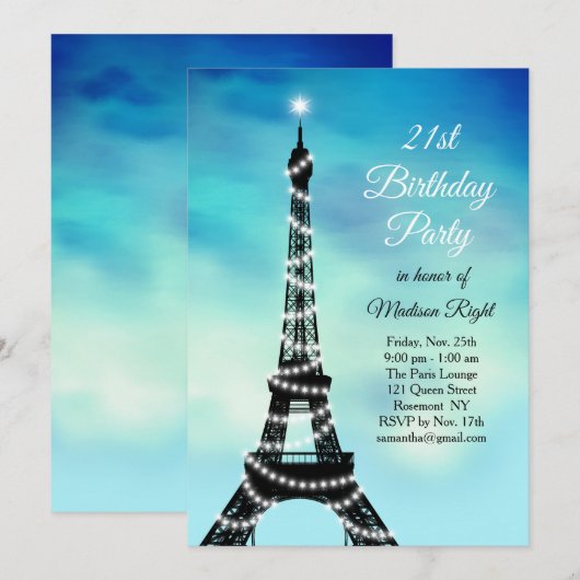Mousserende Eiffeltoren 21e verjaardag turquoise Kaart (Voorkant / Achterkant)