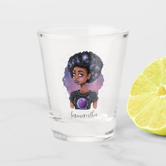 Mousserende Elegant Afro Woman Shot Glas (Voorkant)