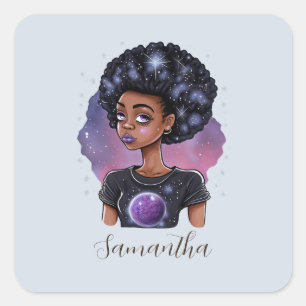Mousserende Elegant Afro Woman Vierkante Sticker