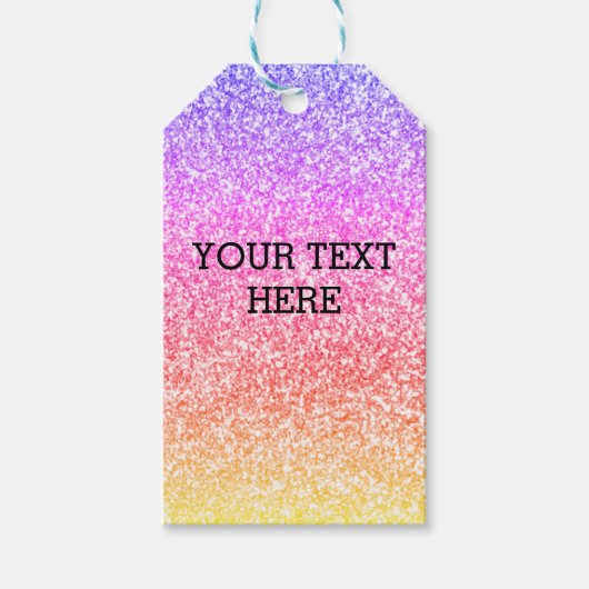 Mousserende elegante regenboogkleurige schattig cadeaulabel (Voorkant)