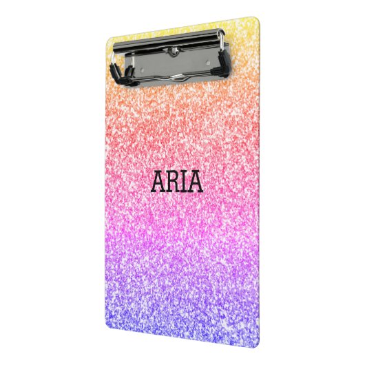 Mousserende elegante regenboogkleurige schattige r mini klembord (Angled2)