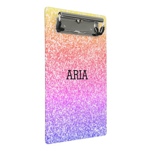 Mousserende elegante regenboogkleurige schattige r mini klembord (Schuin)