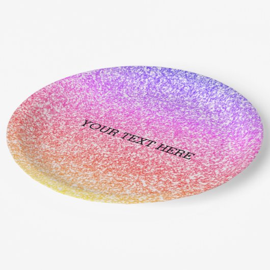 Mousserende elegante regenboogkleurige schattige r papieren bordje (Gekanteld)