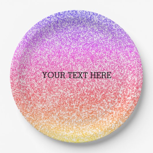 Mousserende elegante regenboogkleurige schattige r papieren bordje (Voorkant)