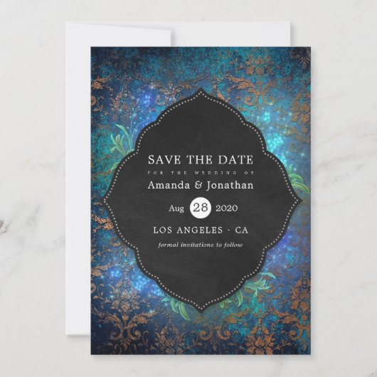 Mousserende Fantasy  Damask Weduwfoto Sav Save The Date (Voorkant)