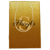 Mousserende Faux Gold Glitter Monogrammen Medium Cadeauzakje (Voorkant)