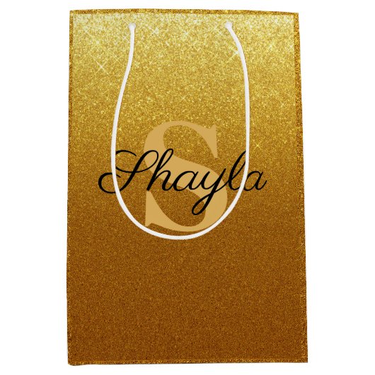 Mousserende Faux Gold Glitter Monogrammen Medium Cadeauzakje (Voorkant)