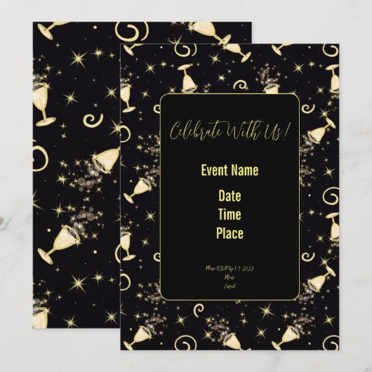 Mousserende feestdagen - Libations in Gold & Black Kaart (Voorkant / Achterkant)