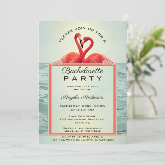 Mousserende Flamingo Bachelorette Party Invitation Kaart (Staand voorkant)
