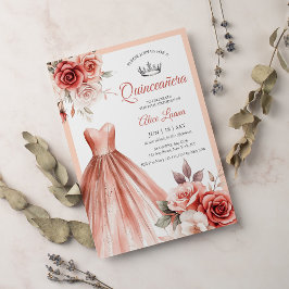 Mousserende gans Blush Floral Quinceanera Roos Gol Kaart