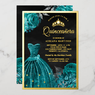 Mousserende geit Blauwgroen Rozen Zwarte Quinceane Folie Uitnodiging