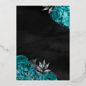 Mousserende geit Blauwgroen Rozen Zwarte Quinceane Folie Uitnodiging (Achterkant)