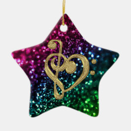 Mousserende gekleurde sterren met muzieksymbolen keramisch ornament