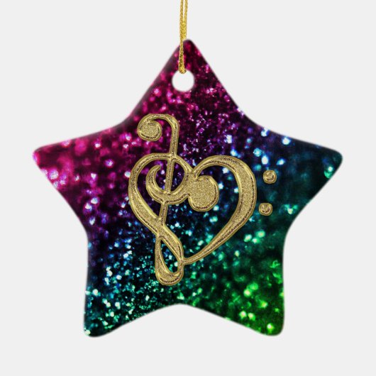 Mousserende gekleurde sterren met muzieksymbolen keramisch ornament (Voorkant)