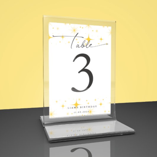 Mousserende gele sterren verjaardagTafel platte ka Bedankkaart