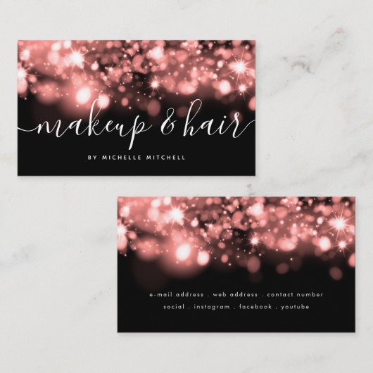 Mousserende glam Roos Gold lightmake-up & haar Visitekaartje (Voorkant / Achterkant)