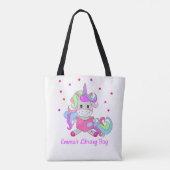 Mousserende glitter Unicorn die haar boeknaam lees Tote Bag (Achterkant)