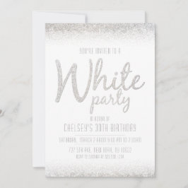 Mousserende, Glitter White Party-uitnodigingen Kaart