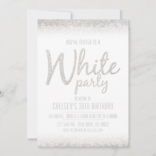 Mousserende, Glitter White Party-uitnodigingen Kaart (Voorkant)